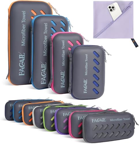 BAGAIL Camping Towel with EVA Case, Compact & Ultra Soft Microfiber Travel Towel - Super Absorbent & Lightweight Quick Dry Towels for Sports, Beach, Gym, Backpacking, Hiking and Yoga - color: Light Purple, size: XS - 16" x 32"