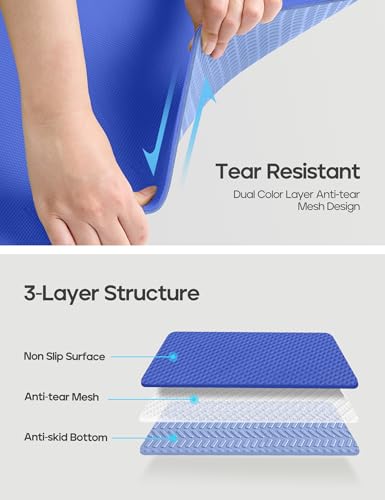 Heathyoga Yoga Mat Non Slip TPE Pilates Exercise Mats for Home Workout Gym Fitness Eco Friendly Thick Hot Yoga Mat with Strap Body Alignment,72"x 26" Thickness 1/4" - color: Blue