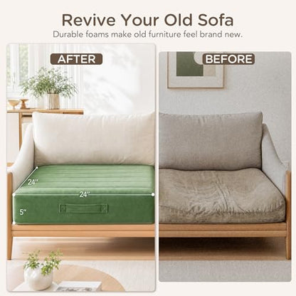 Codi Couch Cushion Replacements, 5 Inch High-Density Foam, 24 Inch Green - color: Green, size: 24 Inch (Pack of 1)