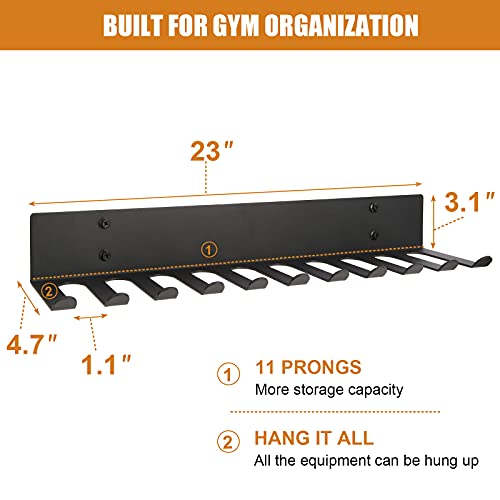 Multi-Purpose Storage Rack Resistance Bands Hook Gym Storage Rack Fitness Bands Rack Heavy Duty Rack 11 Hooks for Resistance Bands, Straps, Jump Ropes, Foam Rollers, Weight Belts, Tools (L-23") - style: L-23"