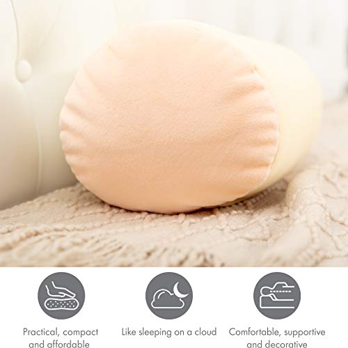 Microbead Bolster Neck Roll Pillow, 14x8 in Cylinder Tube, Off White Cream | Silky feel fabric helps prevent wrinkles & hair breakage; feather-light beads gently cushion head & shoulders as you rest - color: Off White Cream