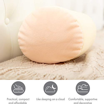 Microbead Bolster Neck Roll Pillow, 14x8 in Cylinder Tube, Off White Cream | Silky feel fabric helps prevent wrinkles & hair breakage; feather-light beads gently cushion head & shoulders as you rest - color: Off White Cream