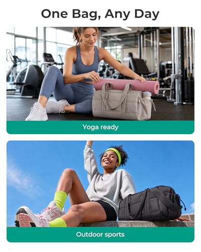 BAGSMART Reiki Gym Bag for Women Puffy Yoga Mat Travel Weekender Duffle Bag | Lint-Resistant Lining, Wet-Dry Pocket & Anti-Slip Mat Loop, Ultra-Light, Roomy for Workout Gear, Water Bottle, Travel, Sports - color: 24L-Jet Black, size: Large 24L