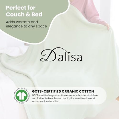 Dalisa Alina GOTS Organic Cotton Throw Blanket, Sage, 60x80 in - color: Sage, size: 60x80
