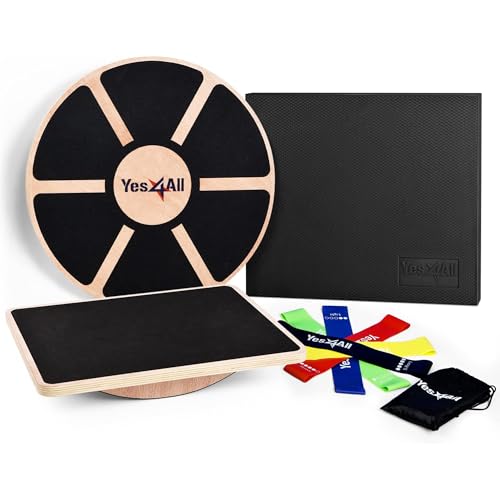 Yes4All Versatile Wooden Wobble Balance Board, Balance Trainer for Mobility Training, Standing Desk, Core Training, Exercise Balance Stability Trainer - color: K. Combo Takes Challenge