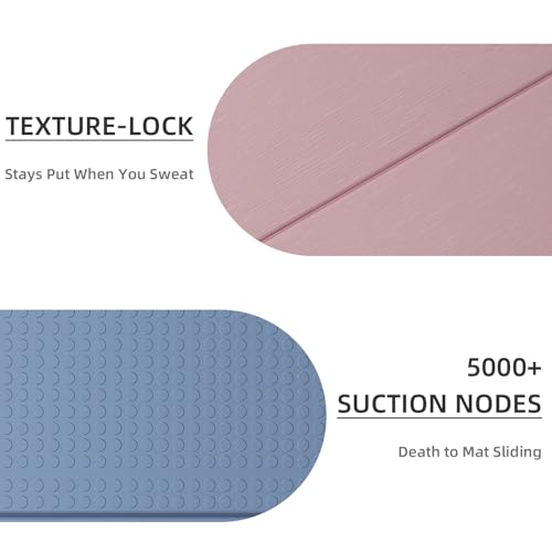 LVME Foldable Yoga Mat, 71"x24"x1/3" Thick(8mm), Non Slip Exercise Mat - color: Dusty Pink + Silver Blue
