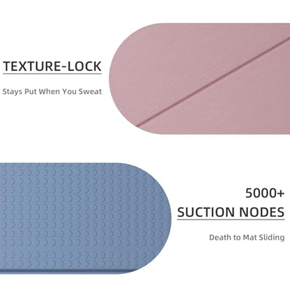 LVME Foldable Yoga Mat, 71"x24"x1/3" Thick(8mm), Non Slip Exercise Mat - color: Dusty Pink + Silver Blue