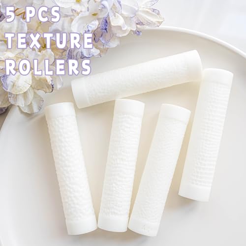 TAINSKY 5 Pcs Leather Polymer Clay Texture Roller, Pottery Stamps for Polymer Clay Earrings Jewelry, Embossing Pottery Texture Rollers for Jewelry Making