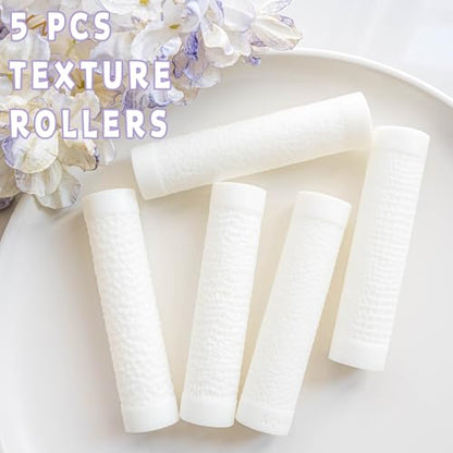 TAINSKY 5 Pcs Leather Polymer Clay Texture Roller, Pottery Stamps for Polymer Clay Earrings Jewelry, Embossing Pottery Texture Rollers for Jewelry Making