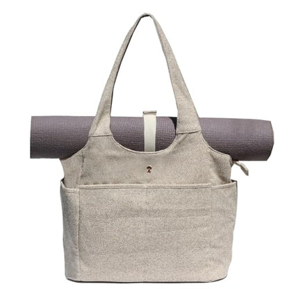 ESVAN Yoga Tote Bag Mat bag Women Shoulder Bags Carryall Tote for Travel Office Workout Gym Nurse Beach - color: Linen Beige