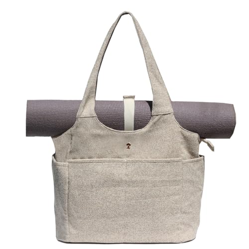 ESVAN Yoga Tote Bag Mat bag Women Shoulder Bags Carryall Tote for Travel Office Workout Gym Nurse Beach - color: Linen Beige