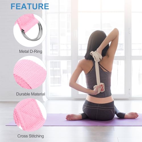PATIKIL Yoga Strap for Stretching Cotton Yoga Belt with Adjustable Metal D-Ring Buckle Stretch Band for Fitness Pilates - color: Pink