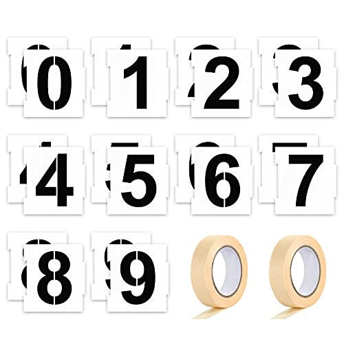 20 Pieces Curb Stencil Kit 0-9 Address Number Reusable Plastic Numbers Stencils with 2 Rolls Masking Tape for Painting Address in Wall Wood Road Mailbox(3 Inch Height) - size: 3 Inch Height