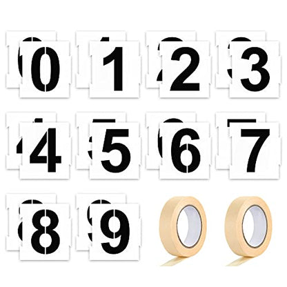 20 Pieces Curb Stencil Kit 0-9 Address Number Reusable Plastic Numbers Stencils with 2 Rolls Masking Tape for Painting Address in Wall Wood Road Mailbox(3 Inch Height) - size: 3 Inch Height
