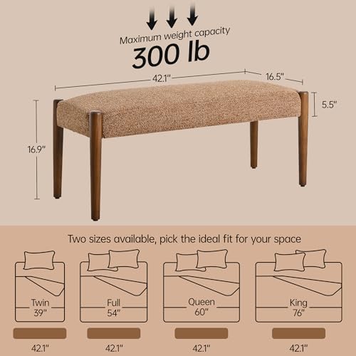 Usaint 42" End of Bed Bench with Wood Legs, Orange with Walnut Leg - color: Orange With Walnut Leg