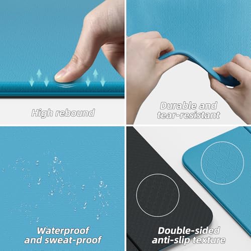 Foldable Yoga Mat 75"x31.5"x0.24" - Extra Large Lightweight TPE Exercise Mat, Double Non-Slip for Pilates, Home Workouts & Outdoor Use - color: Blue-black