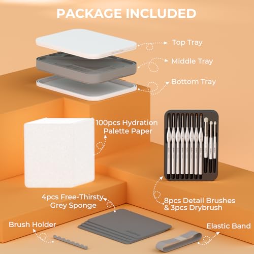 Nicpro Miniature Painting Kit with Wet Palette, Detail Paint Brush Drybrush | 11PCS Detail Paint Brushes Drybrush, 100PCS Wet Pallet Paper, 4PCS Sponge, Brush Holder, For Miniature Model Painting - color: White