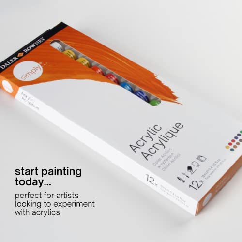 Daler Rowney Simply Acrylic Paint Set - 12 Acrylic Paint Tubes for Student Artists of all Ages - Vibrant Smooth Acrylic Paint Colors - 12ml Acrylic Paints for Canvas Paper and More - style: 12 Pack