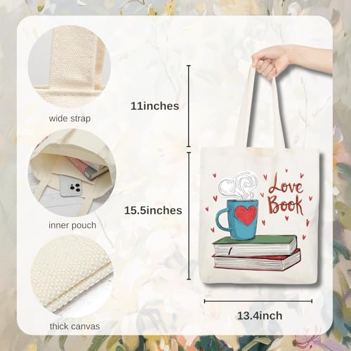 Aesthetic Canvas Tote Bag for Women with Inner Pocket - color: Read-love
