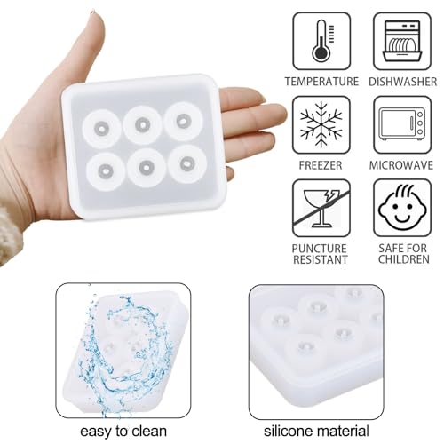 Silicone Resin Bead Molds with Holes, 2 Pack, 6-Cavity Round Design - color: White(LJ-115)