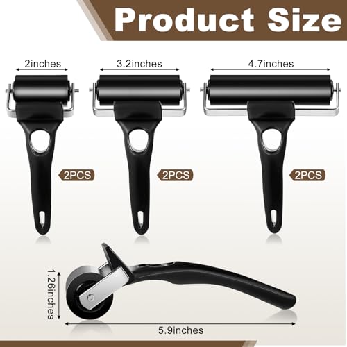 Frienda 6 Pack Rubber Brayer Rollers Set, 2 Inch, 3.2 and 4.7 Inch Hard Rubber Rollers for Printmaking, Ink Application, Block Printing, Stamping, Wallpaper, Vinyl, Gluing, Crafting - size: 2 Inches, 3.2 Inch, 4.7 Inches