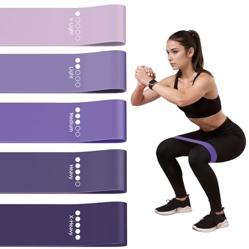 Resistance Loop Exercise Bands for Home Fitness, Yoga Pilates, Stretching, Strength Training, and Physical Therapy - Elastic Bands Set Workout Bands for Women&Men (5pcs Set) - color: Purple