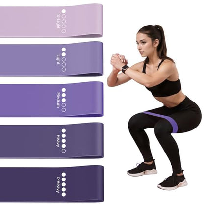 Resistance Loop Exercise Bands for Home Fitness, Yoga Pilates, Stretching, Strength Training, and Physical Therapy - Elastic Bands Set Workout Bands for Women&Men (5pcs Set) - color: Purple