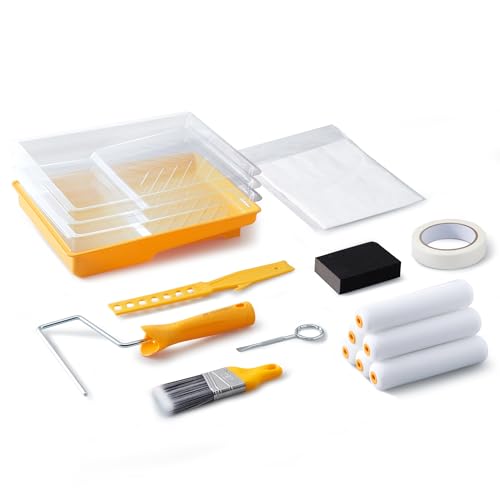 Voomey 17 Pcs 6 Inch Foam Paint Roller Kit with Angle Paint Brush,Paint Tray with Liners,Paint Kit for Painting Walls,Cabinet,Trim - style: 17pcs 6inch paint roller kit
