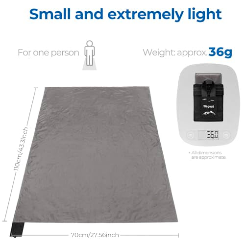Pocket Picnic Blanket, Small Picnic Blanket 43x27" 1.27oz Gray 1 Person - color: Grey (Black Pack), size: 43x27″