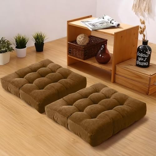 Brown Large Floor Pillow 2 Pack Meditation Cushion for Adults | Floor Sitting Soft Seat Pillow for Yoga Chatting Corduroy Seat Cushions for Living Room Tatami Balconies, 22x22 in - color: Brown, size: 22X22in