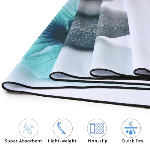 QiyI Hot Yoga Towel with Grip Dots, Non Slip, 70"x26", Blue White Flowers - color: Pebbles & Blue White Flowers, size: 70"x26"