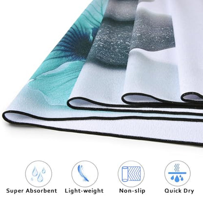 QiyI Hot Yoga Towel with Grip Dots, Non Slip, 70"x26", Blue White Flowers - color: Pebbles & Blue White Flowers, size: 70"x26"