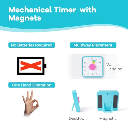 TWENTY5 SEVEN Countdown Timer 7.5 inch; 60 Minute 1 Hour Visual Timer – Classroom Teaching Tool Office Meeting, Mechanical Countdown Clock for Kids Exam Time Management Magnetic, Macaron Sky Blue - color: Macaron Sky Blue