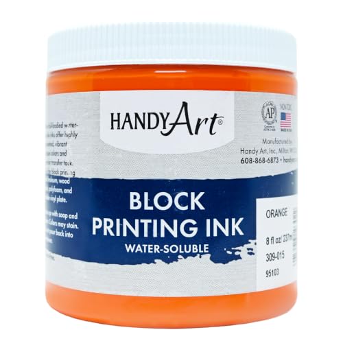 Handy Art Block Printing Ink, Orange, 8 oz Jar, Water-Soluble | Highly Pigmented Vibrant Opaque Color with Superior Transfer Tack, Water Soluble, Certified Safe & AP Non-Toxic, Made in USA - color: Orange, size: 8 fl oz