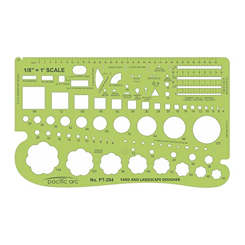 Pacific Arc, Landscape Template, 1/8 inch Scale, Drawing aid Stencil for Professional or School Work. Size 4.75 x 8 in. - style: Landscape, 1/8 scale
