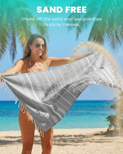 6 Pack Turkish Beach Towels Quick Dry Sand Free Soft Absorbent Extra Large Xl Big Blanket Adult Oversized Bath Pool Swim Towel Lightweight Thin Fast Drying Compact No Sand Packable Vacation Essentials - color: Thinner Grey, size: 72 x 36 inch