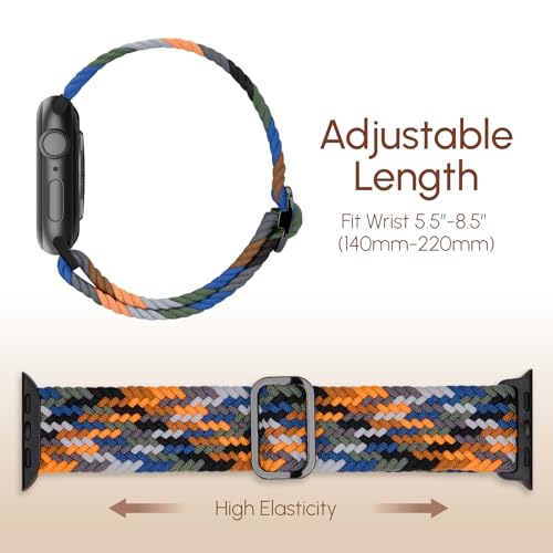 Braided Stretchy Nylon Band Compatible for Apple Watch Bands Women Men - color: Camouflage, size: 44mm/45mm/46mm/49mm