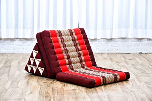 Leewadee - Comfortable Japanese Floor Mattress - Thai Floor Bed with Triangle Cushion - Futon Mattress - Thai Massage Mat, 67 x 21 inches, Red, Kapok Filling | Floor & lounge cushion for relaxing, reading & TV - for meditation & yoga, firm & stable - colo