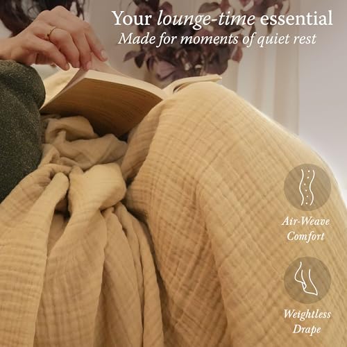 Threadmill Cotton King Blanket, Muslin, Beige, 100% Cotton Gauze Weave | 100% Cotton, Muslin Weave, Breathable, All-Season, Lightweight, OEKO-TEX Certified, Machine Washable - color: Beige, size: King