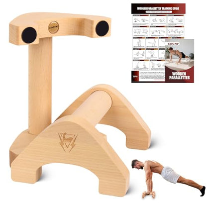 Wooden Push Up Bars, 2 PCS Parallettes with Embedded Non-slip Feet