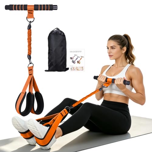 Resistance Bands with Bar Handle and Foot Straps, Home Gym Workout Exercise Band - color: Orange