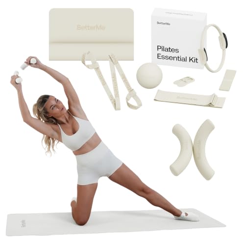 BetterMe Pilates Essential Kit with Yoga Mat and Sculpt Dumbbells - Pilates Ring, Resistance Bands, Pilates Ball, Grip Socks, Exercise Mat with Strap and 2.2 lb Hand Weights