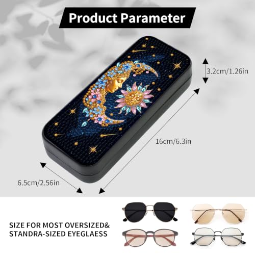 Sun Moon 5D Diamond Art Painting Kit, Hard Shell Eyeglasses Glasses Case | DIY Special Shaped Diamond Dots, Small Gem Art Paint Mosaic Kits, Cute Rhinestone Sunglasses Case for Adults Beginner Women - color: Black Sun & Moon