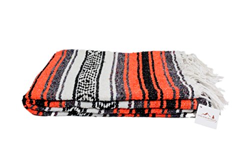 Open Road Goods Mexican Blanket - Authentic Serape Falsa Blanket - Handmade (Orange) - color: Orange