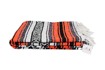 Open Road Goods Mexican Blanket - Authentic Serape Falsa Blanket - Handmade (Orange) - color: Orange