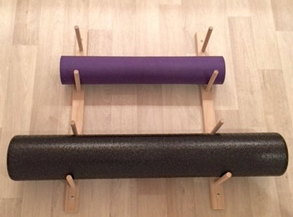 Sportify Classy Wood Foam Roller & Yoga Mat Storage Rack. Holds 4, 8, 12 etc. Modular (Sold by The Pairs and no. of Pairs You get Determines no. of mats/Rollers You Hold). Easy Wall Mount & Hardware.