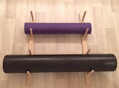 Sportify Classy Wood Foam Roller & Yoga Mat Storage Rack. Holds 4, 8, 12 etc. Modular (Sold by The Pairs and no. of Pairs You get Determines no. of mats/Rollers You Hold). Easy Wall Mount & Hardware.