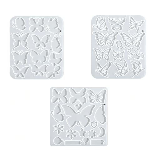 Shimmeroo 3Pcs Butterfly Resin Jewelry Molds,Resin Keychain Molds Silicone Mold for DIY Craft Keychains Necklace Pendant - style: Butterfly