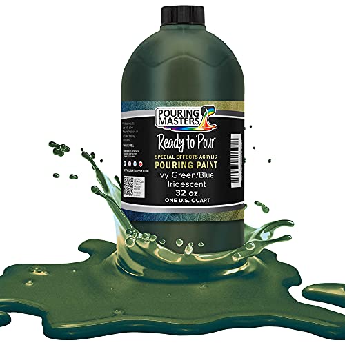 Pouring Masters Ivy Green/Blue Iridescent Special Effectsr Acrylic Pouring Paint - Premium 32-Ounce Pre-Mixed Fluid Acrylic Paint - Fluid Art Supplies for Canvas, Wood, Paper, Tile & Rocks - color: Ivy Green/Blue, size: 32 Fl Oz (Pack of 1)