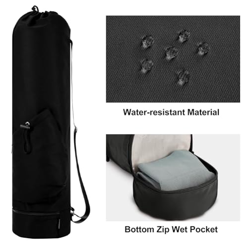 Yoga Mat Bag,Full Zip Cargo Yoga Mat Carrier Bag with Drawstring Water Bottle Pocket,Exercise Yogas Mats Carrier Holder for Women & Men - color: Black